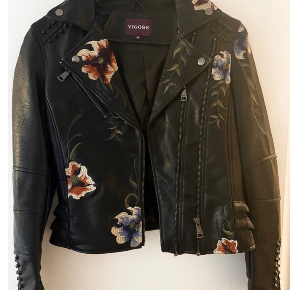 Vigoss Embroidered Floral Leather Jacket, Small, Black/Multi NWOT - Picture 3 of 12